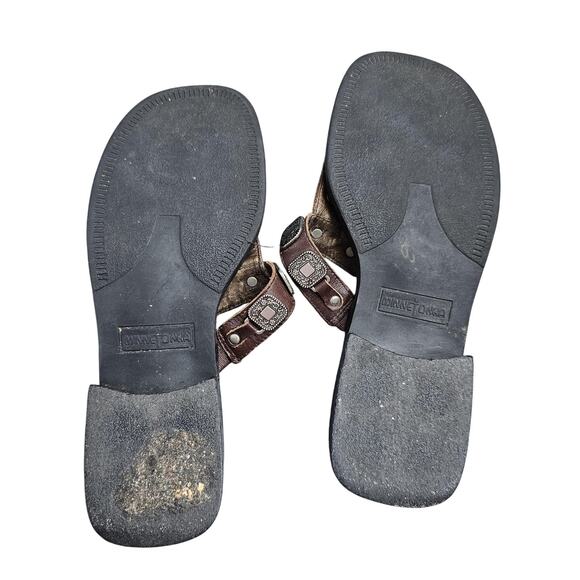 Minnetonka Sandals Womens 7 Brown Leather Western Beaded Boho Retro Medallion - Picture 8 of 8